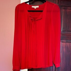 LOFT Vibrant Red Pleated Blouse